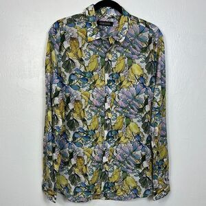 Sonny Bono Men's Vintage Leaf Print Cotton Long Sleeve Button Down Shirt Size XL